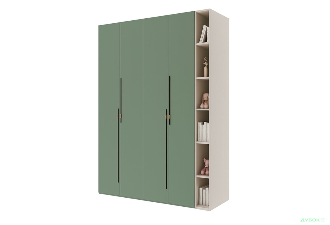 Шкаф Svit Mebliv Спейс четырехдверная с полками 180х220х57 см, кашемир / зеленый дымчатый