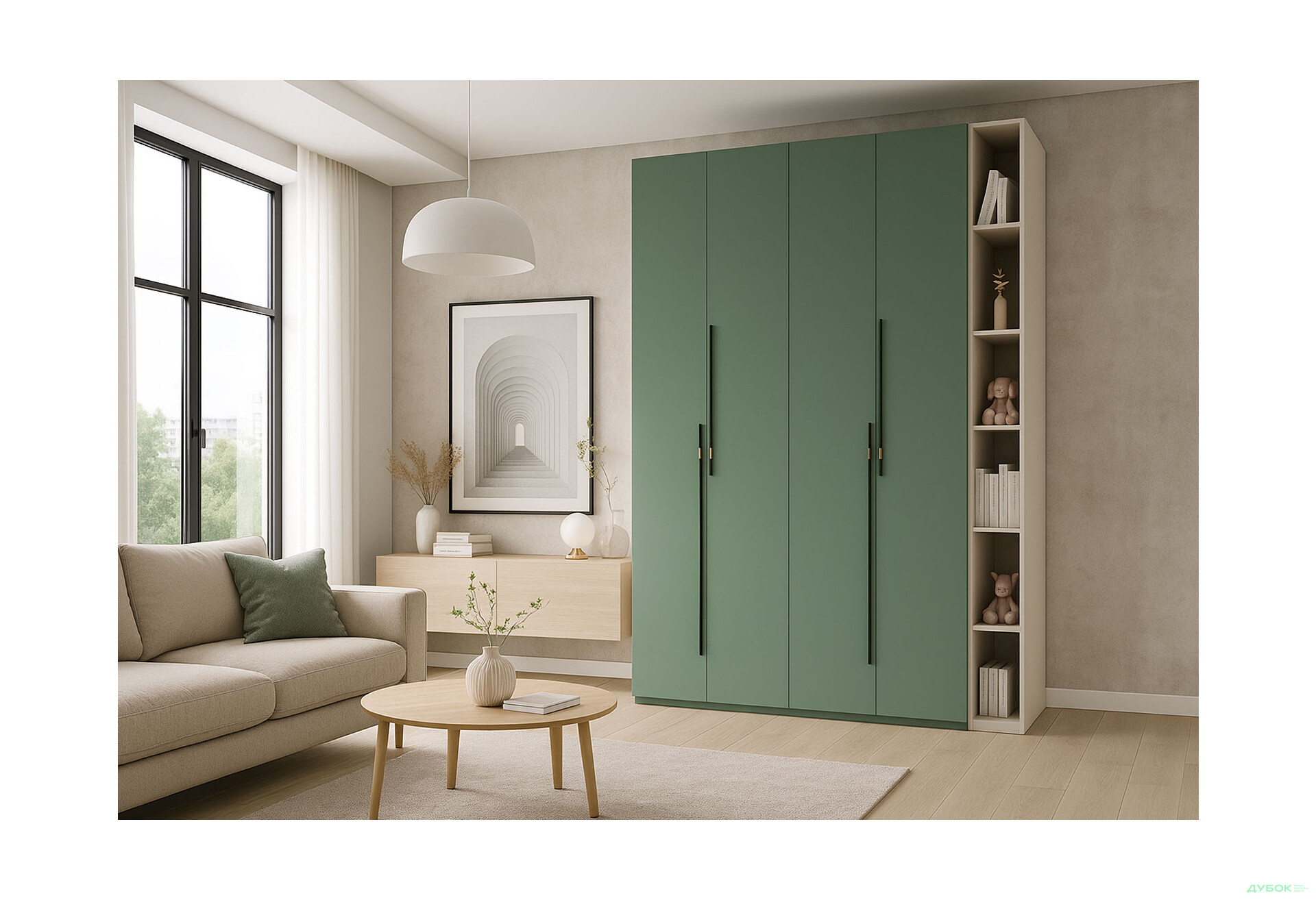 Изображение 2 - Шкаф Svit Mebliv Спейс четырехдверная с полками 180х220х57 см, кашемир / зеленый дымчатый
