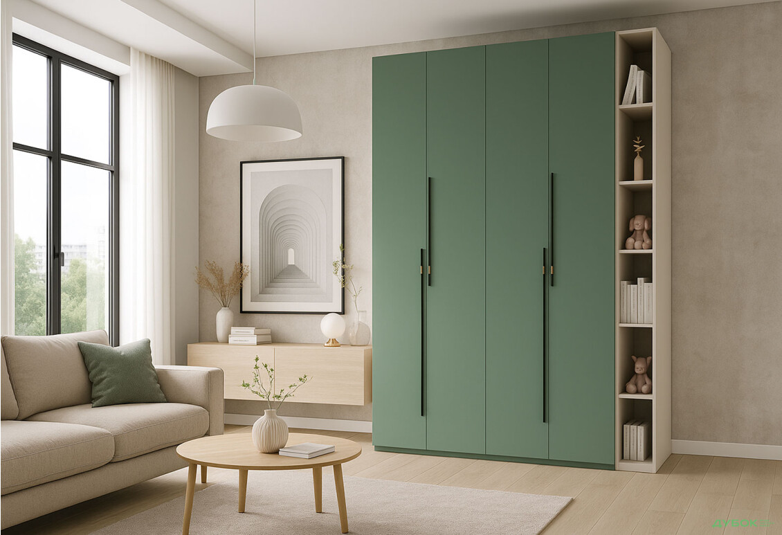 Изображение 2 - Шкаф Svit Mebliv Спейс четырехдверная с полками 180х220х57 см, кашемир / зеленый дымчатый
