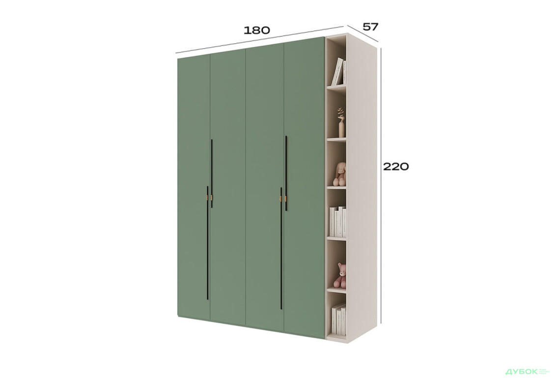 Изображение 3 - Шкаф Svit Mebliv Спейс четырехдверная с полками 180х220х57 см, кашемир / зеленый дымчатый