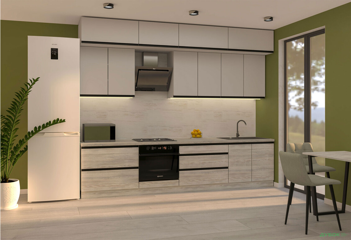 Кухня Вип-мастер ГаМа / GaMa Люкс 300 см, сосна натти / серый