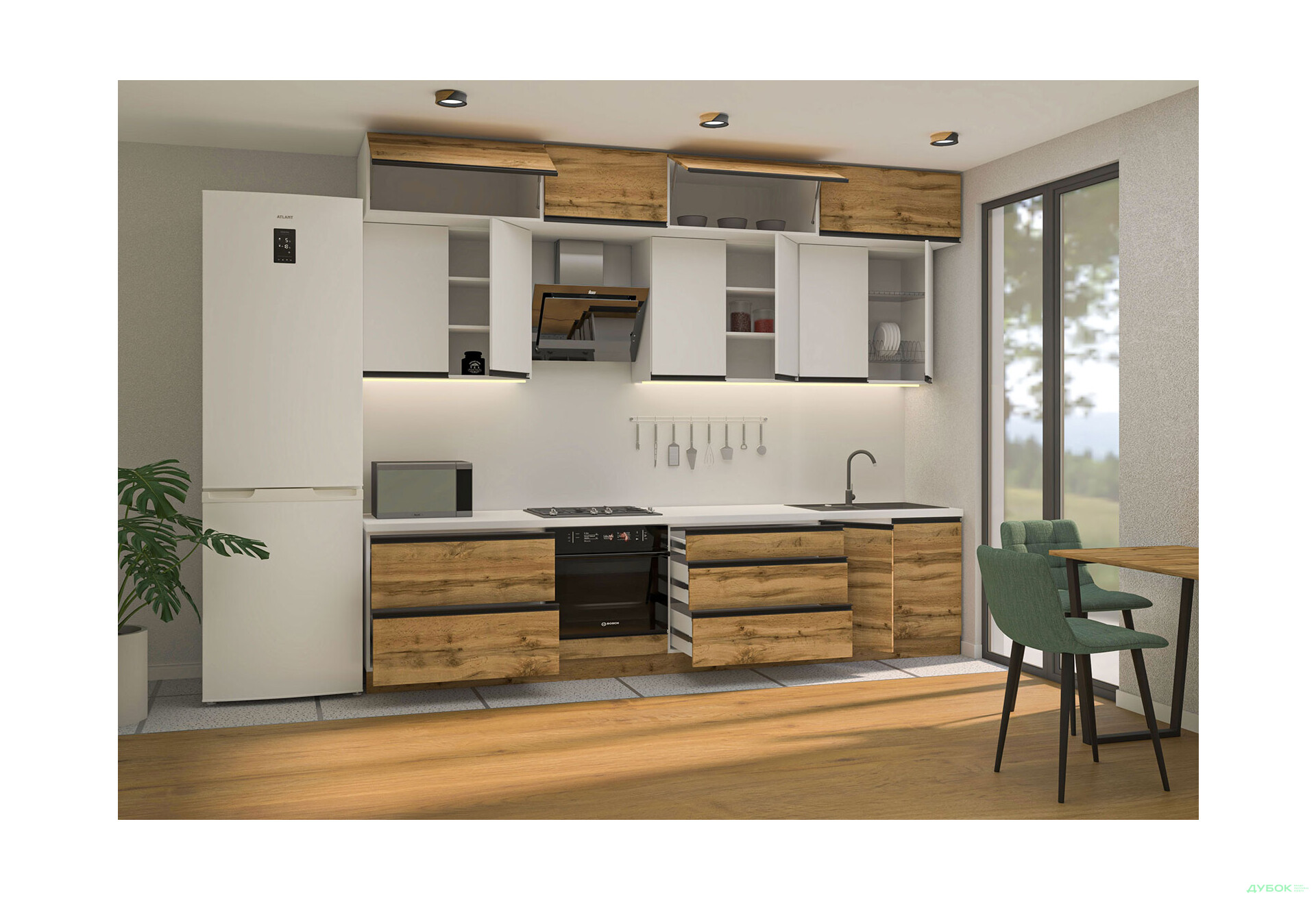 Изображение 2 - Кухня Вип-мастер ГаМа / GaMa Люкс 300 см, нимфея альба / дуб аппалачи