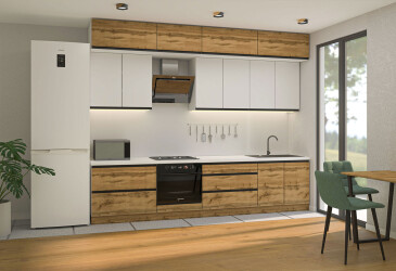 Кухня Вип-мастер ГаМа / GaMa Люкс 300 см, нимфея альба / дуб аппалачи