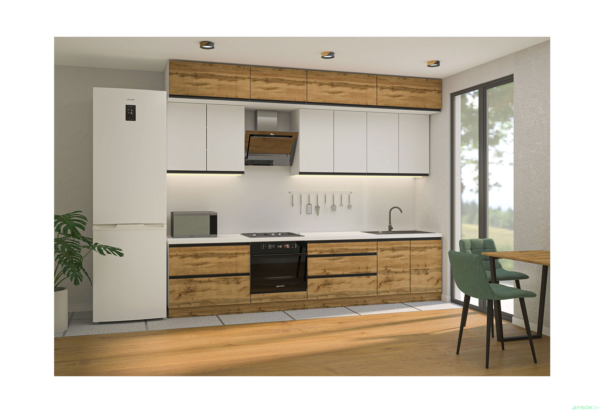 Изображение 1 - Кухня Вип-мастер ГаМа / GaMa Люкс 300 см, нимфея альба / дуб аппалачи