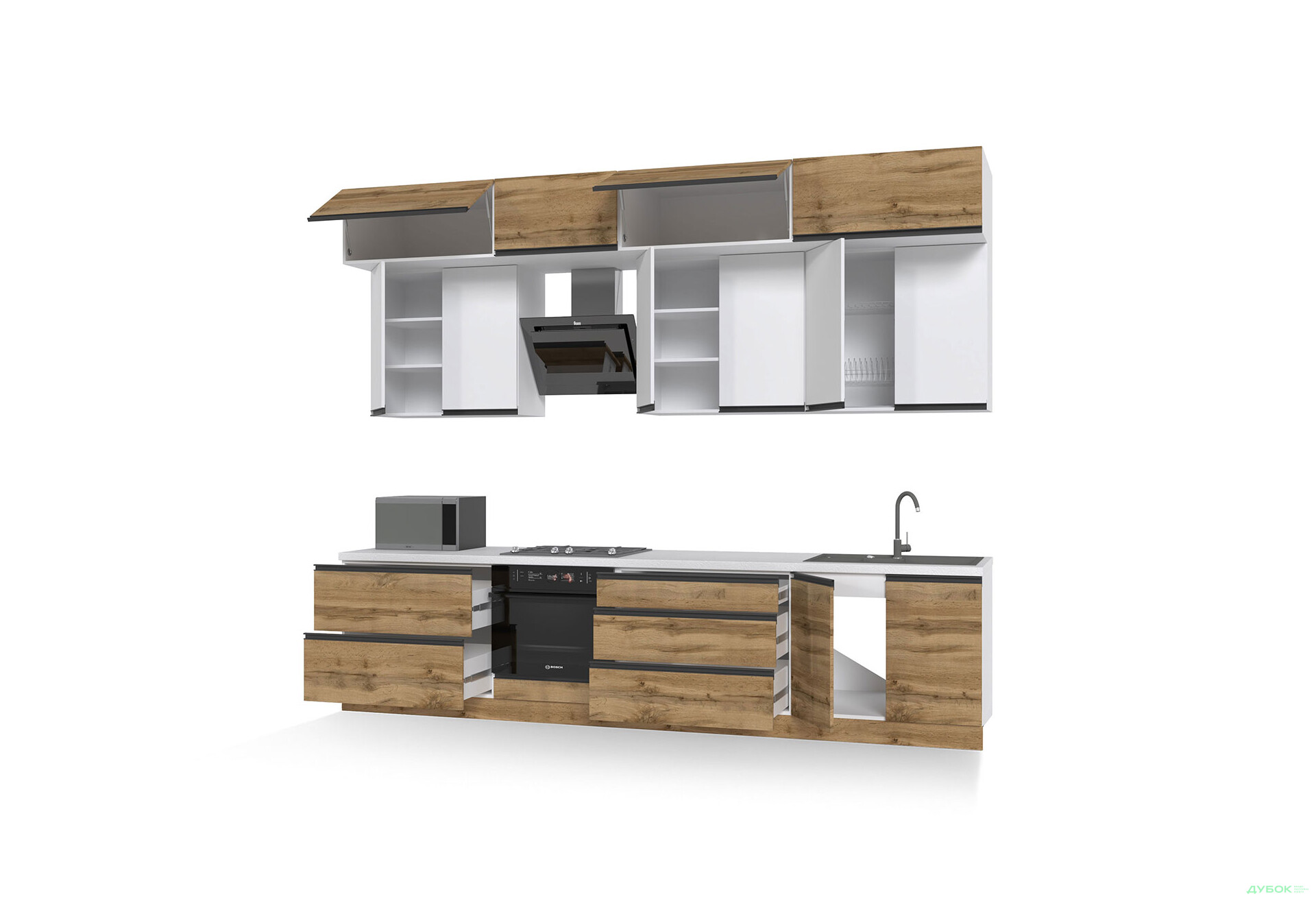 Изображение 6 - Кухня Вип-мастер ГаМа / GaMa Люкс 300 см, нимфея альба / дуб аппалачи