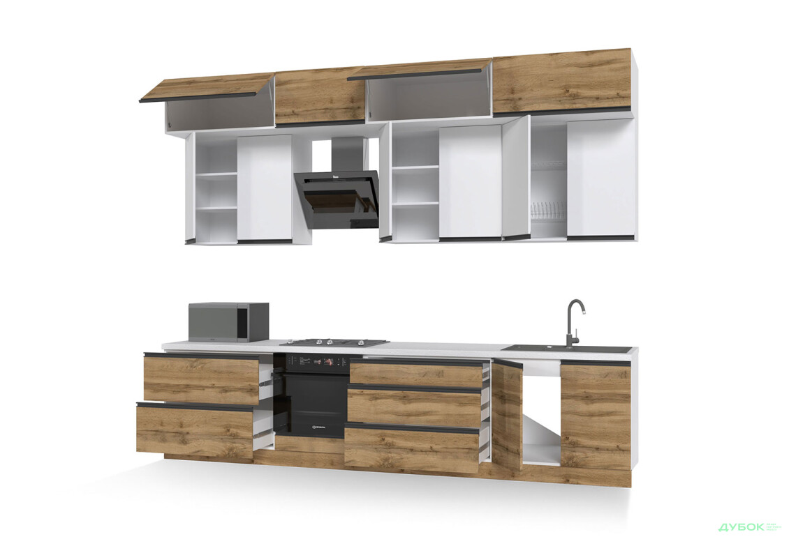 Изображение 6 - Кухня Вип-мастер ГаМа / GaMa Люкс 300 см, нимфея альба / дуб аппалачи