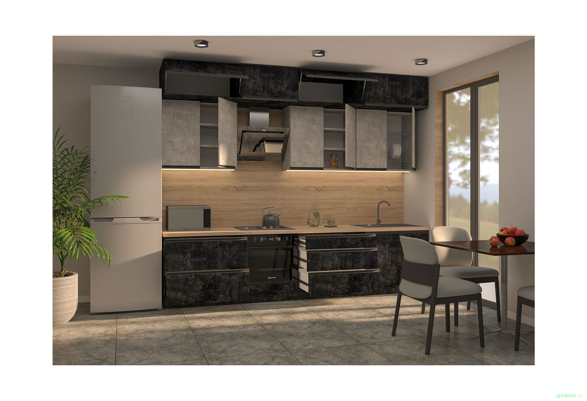 Изображение 2 - Кухня Вип-мастер ГаМа / GaMa Люкс 300 см, бетон темный / бетон