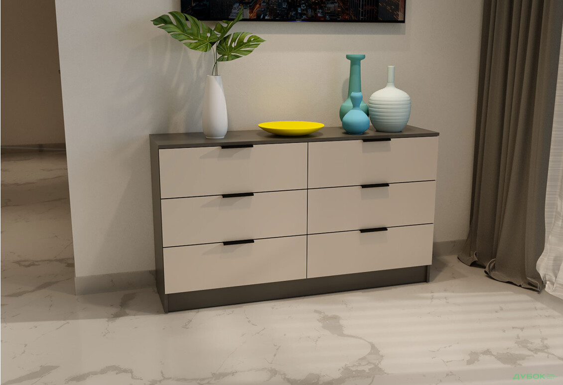 Зображення 2 - Комод Viant Сіті 1 на 6 шухляд 120 см, антрацит / кашемір