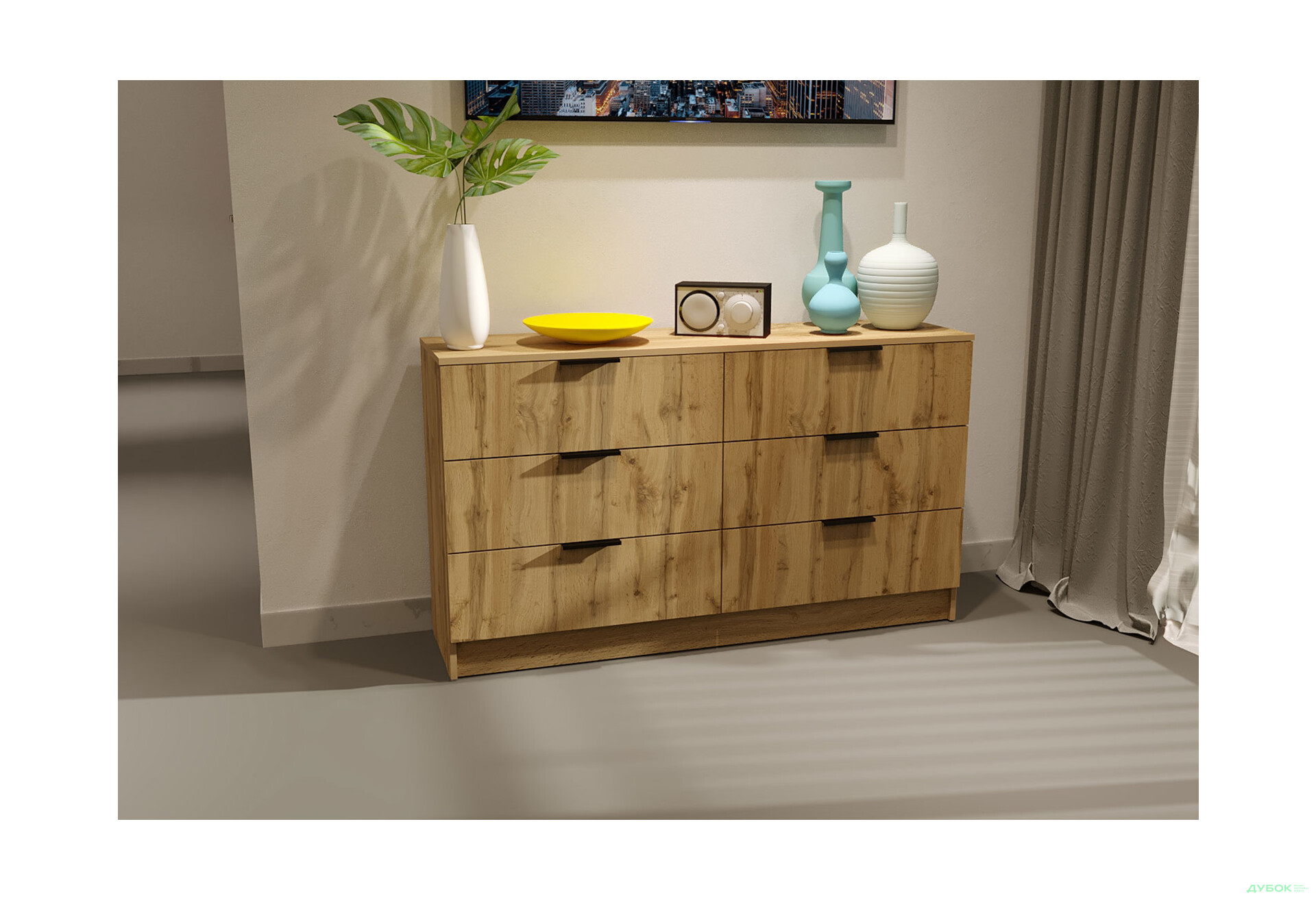 Изображение 2 - Комод Viant Сити 1 на 6 ящиков 120 см, дуб тахо