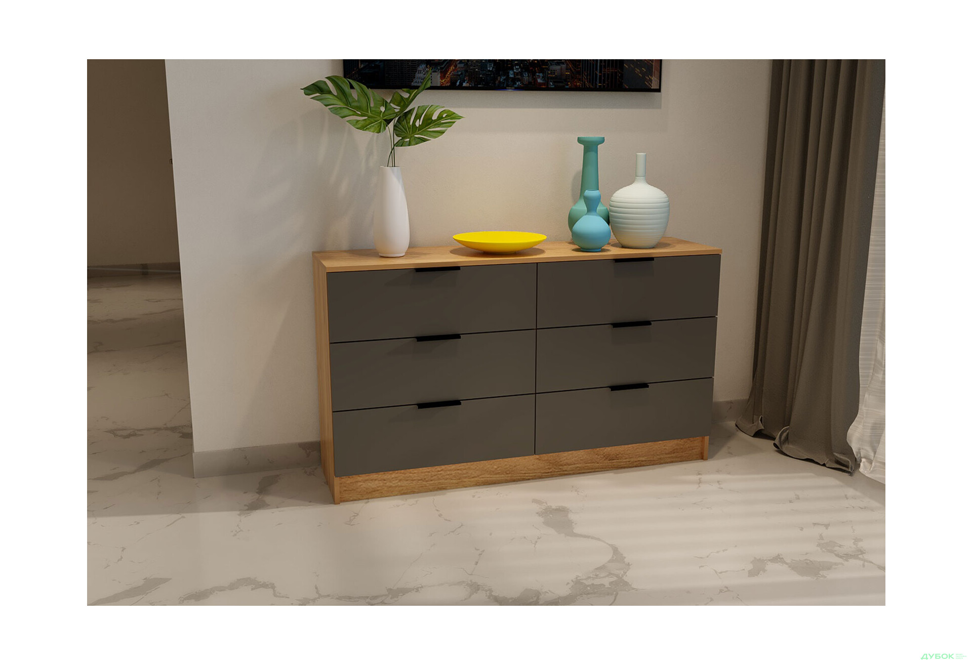 Изображение 2 - Комод Viant Сити 1 на 6 ящиков 120 см, дуб тахо / антрацит