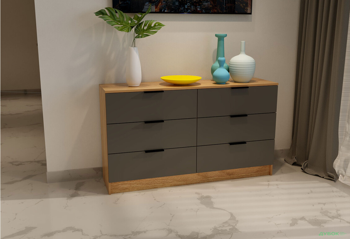 Изображение 2 - Комод Viant Сити 1 на 6 ящиков 120 см, дуб тахо / антрацит