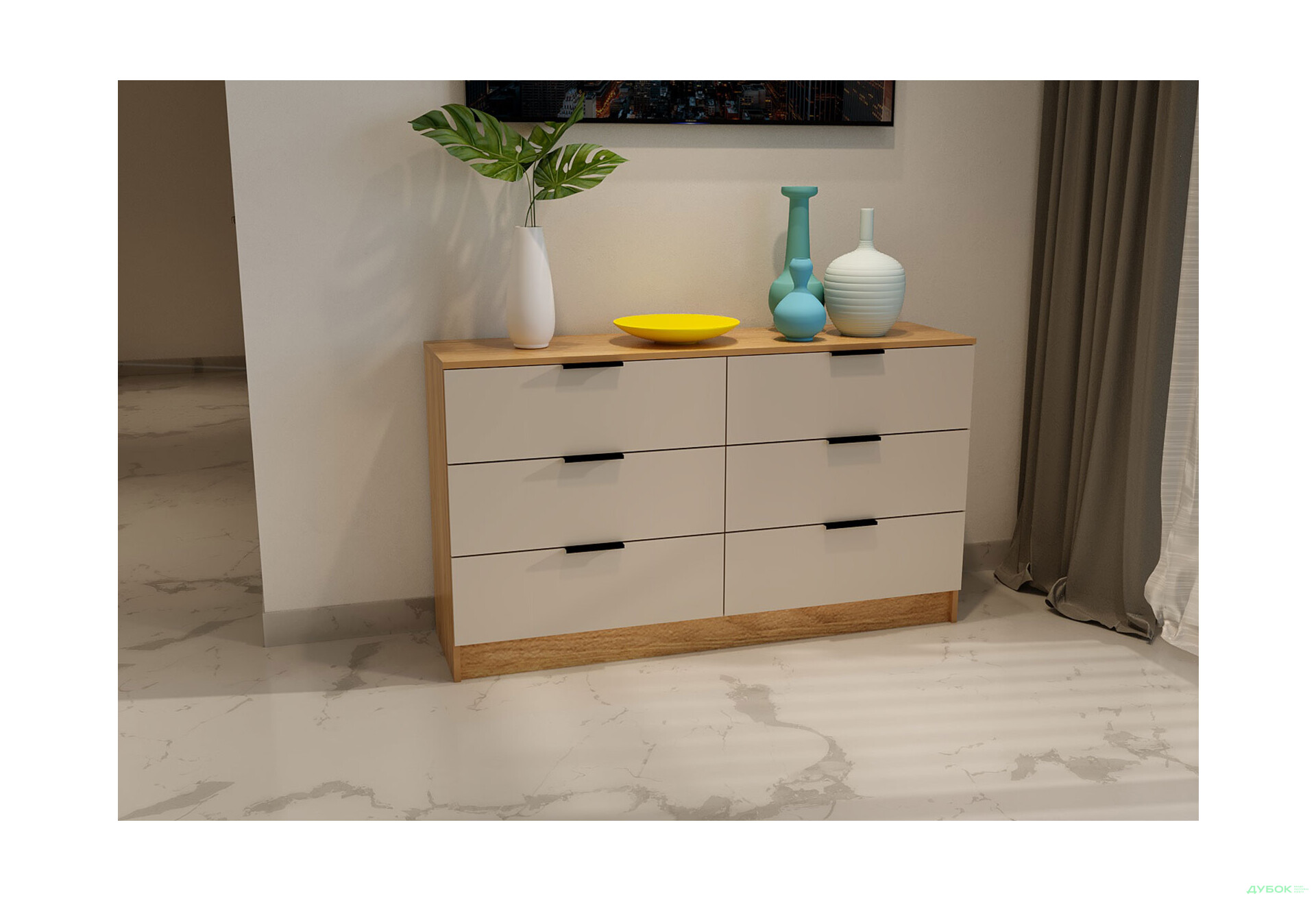 Изображение 2 - Комод Viant Сити 1 на 6 ящиков 120 см, дуб тахо / кашемир