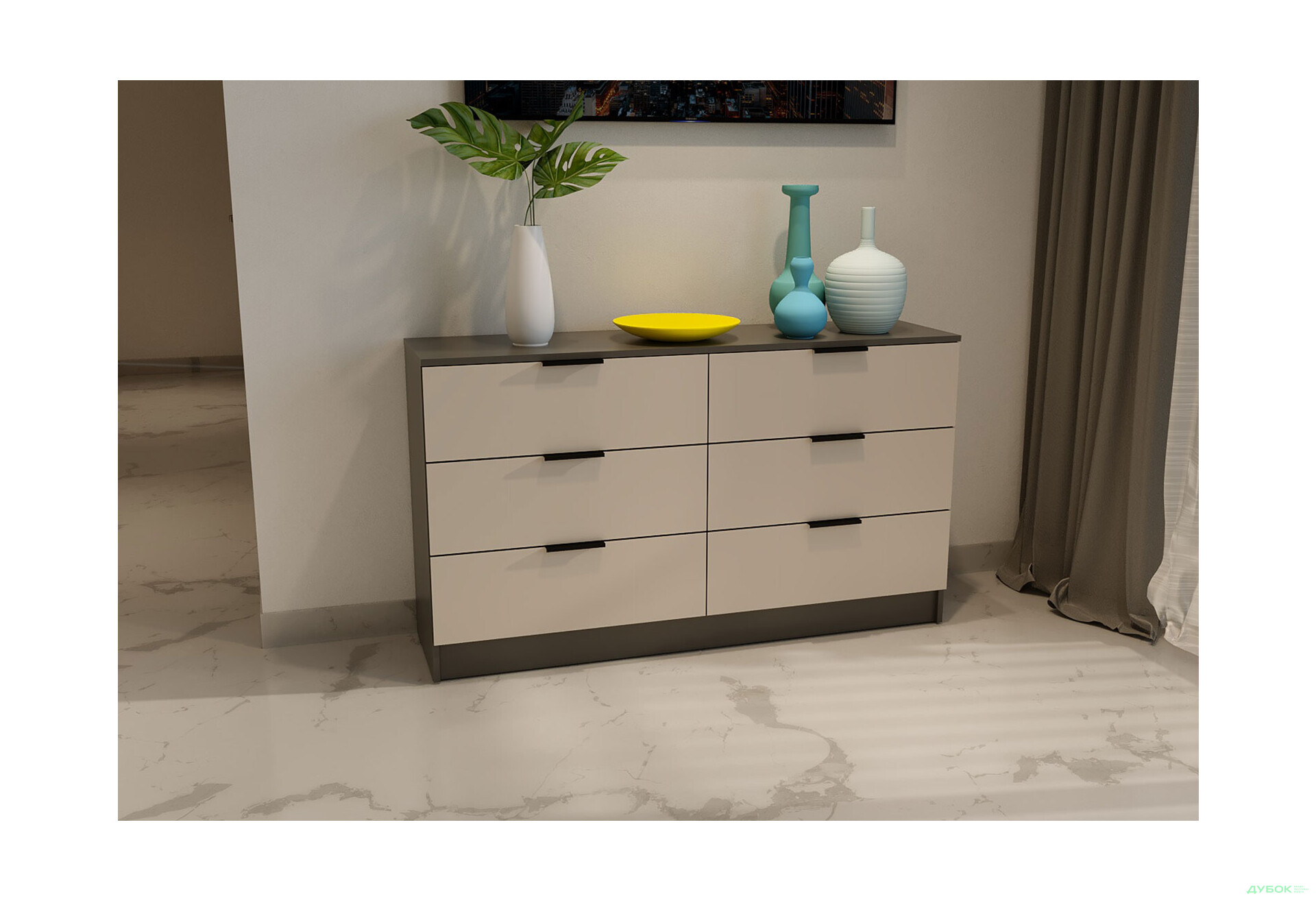 Изображение 2 - Комод Viant Сити 1 на 6 ящиков 140 см, антрацит / кашемир