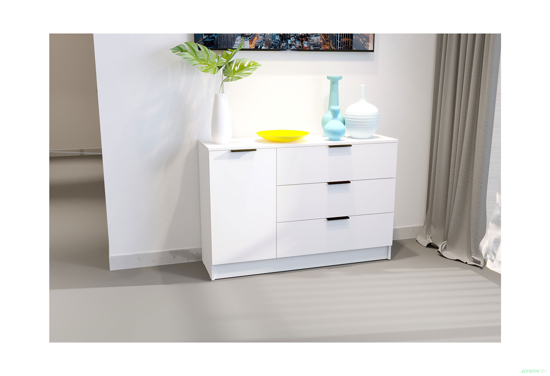 Изображение 2 - Комод Viant Сити 3 на 3 ящика и 1 дверку 120 см, белый