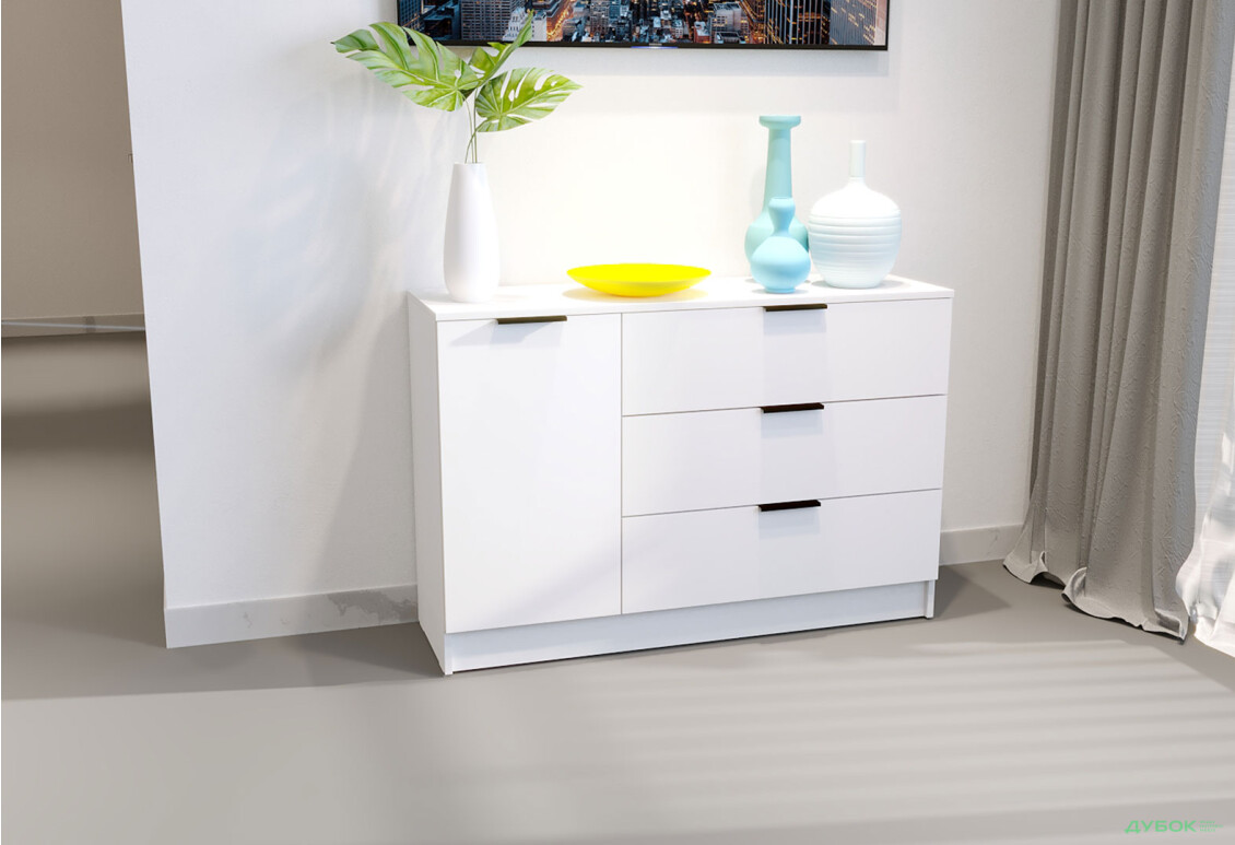 Изображение 2 - Комод Viant Сити 3 на 3 ящика и 1 дверку 120 см, белый