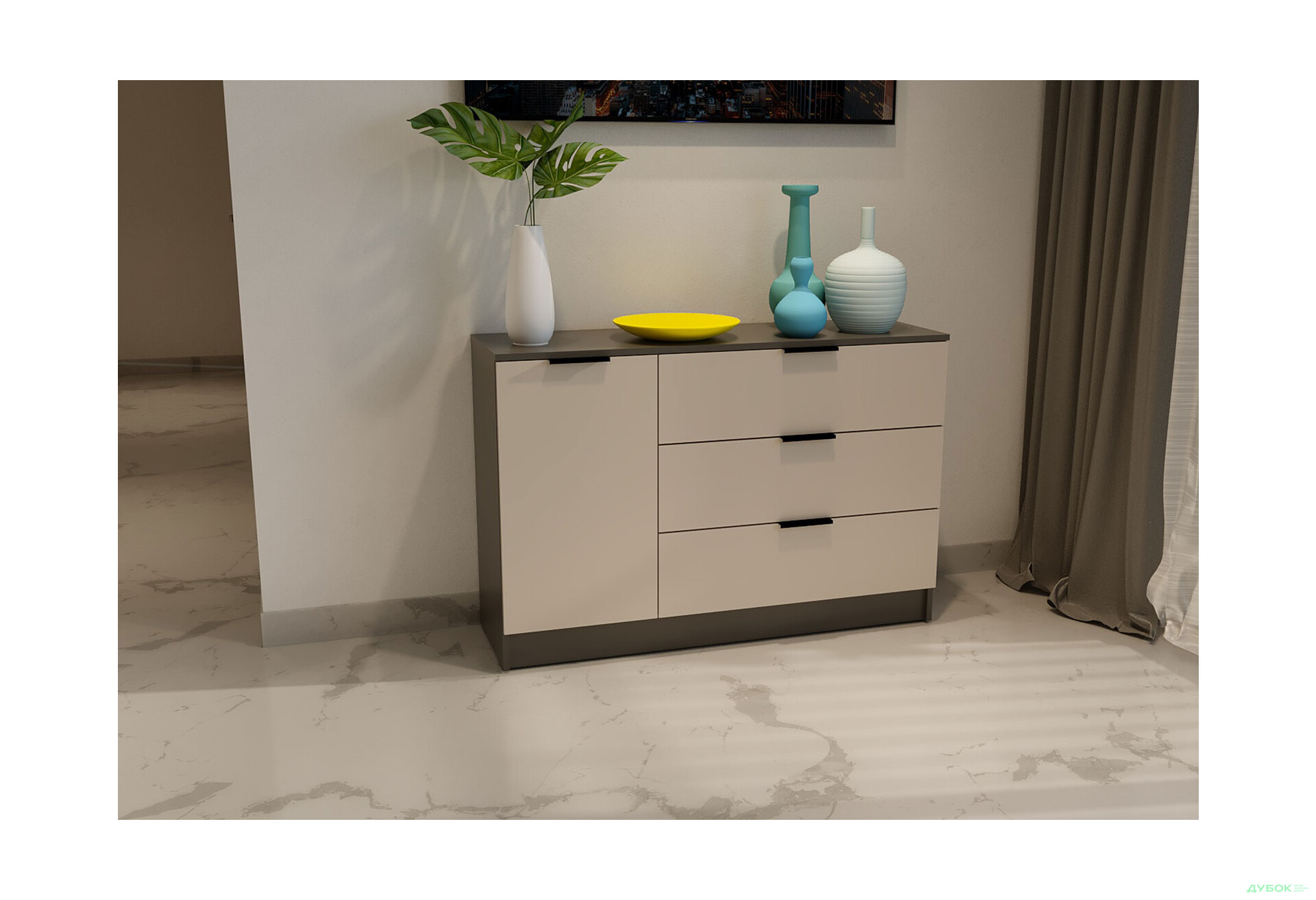 Изображение 2 - Комод Viant Сити 3 на 3 ящика и 1 дверку 120 см, антрацит / кашемир