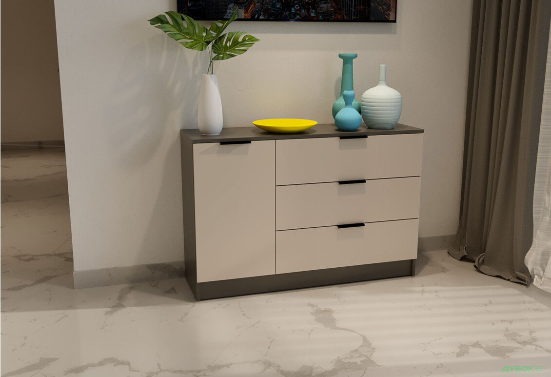 Изображение 2 - Комод Viant Сити 3 на 3 ящика и 1 дверку 120 см, антрацит / кашемир