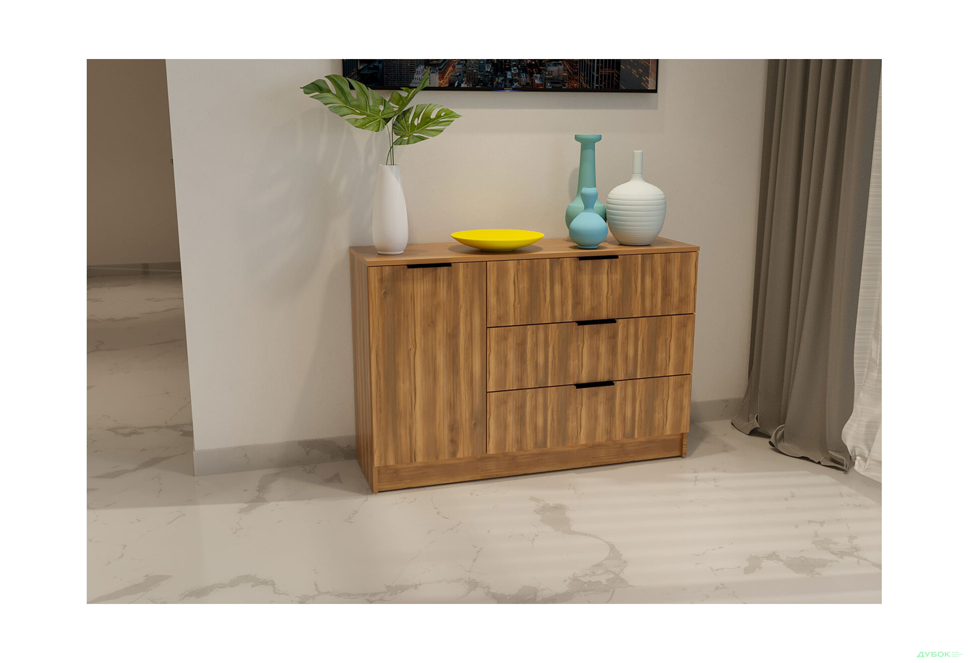 Изображение 2 - Комод Viant Сити 3 на 3 ящика и 1 дверку 120 см, янтарь