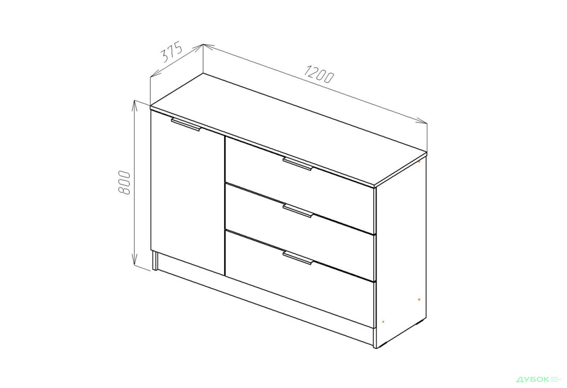Изображение 3 - Комод Viant Сити 3 на 3 ящика и 1 дверку 120 см, янтарь