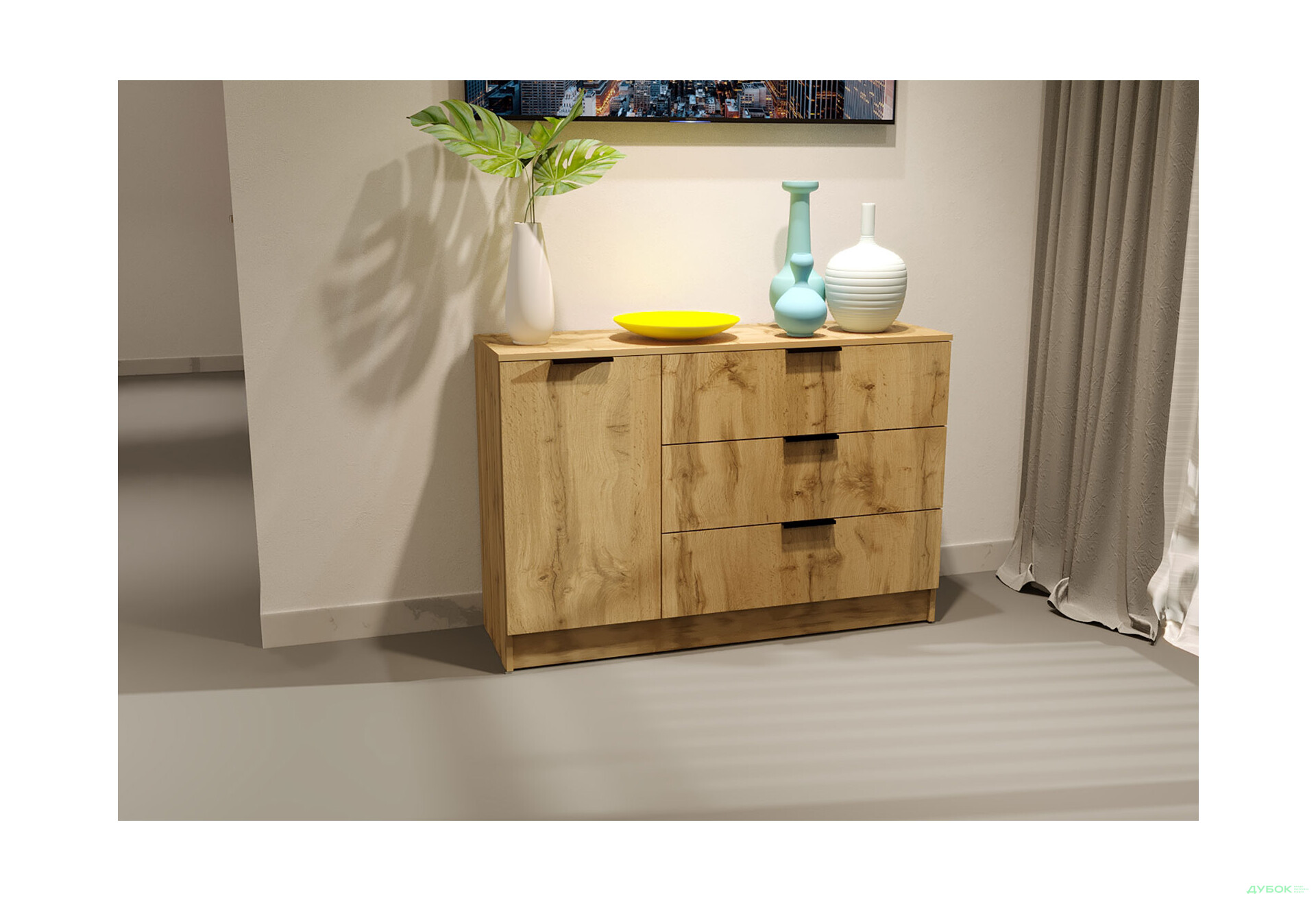 Изображение 2 - Комод Viant Сити 3 на 3 ящика и 1 дверку 120 см, дуб тахо