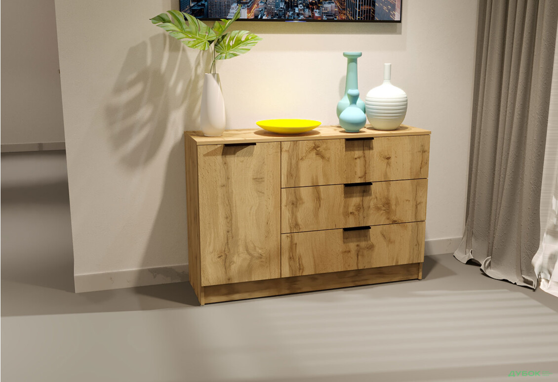 Изображение 2 - Комод Viant Сити 3 на 3 ящика и 1 дверку 120 см, дуб тахо