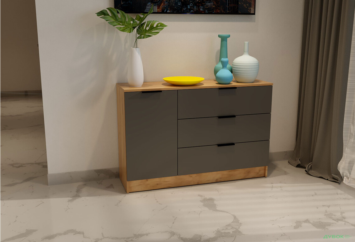 Изображение 2 - Комод Viant Сити 3 на 3 ящика и 1 дверку 120 см, дуб тахо / антрацит