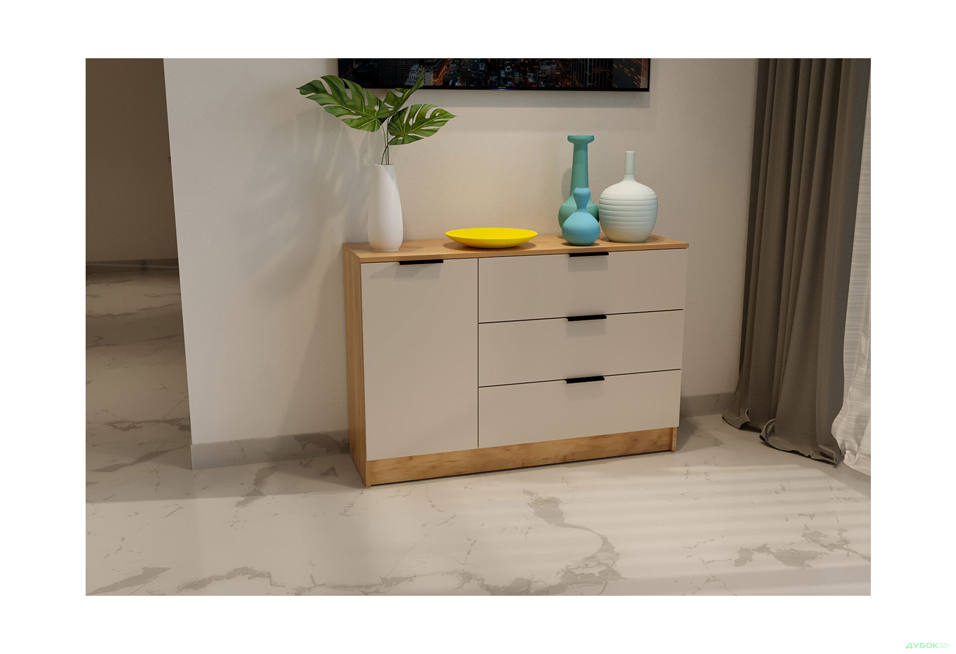 Изображение 2 - Комод Viant Сити 3 на 3 ящика и 1 дверку 120 см, дуб тахо / кашемир
