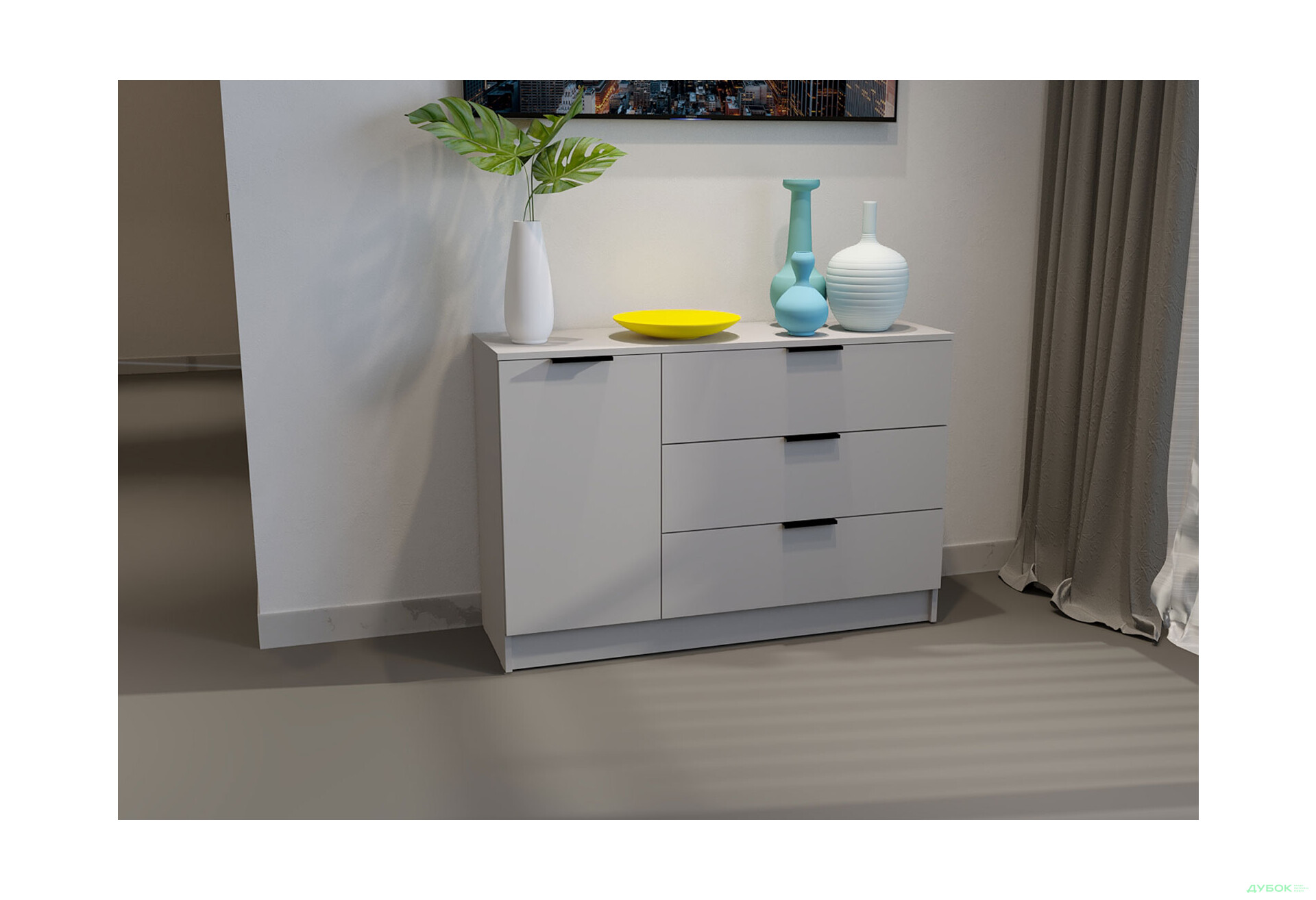 Изображение 2 - Комод Viant Сити 3 на 3 ящика и 1 дверку 120 см, серый