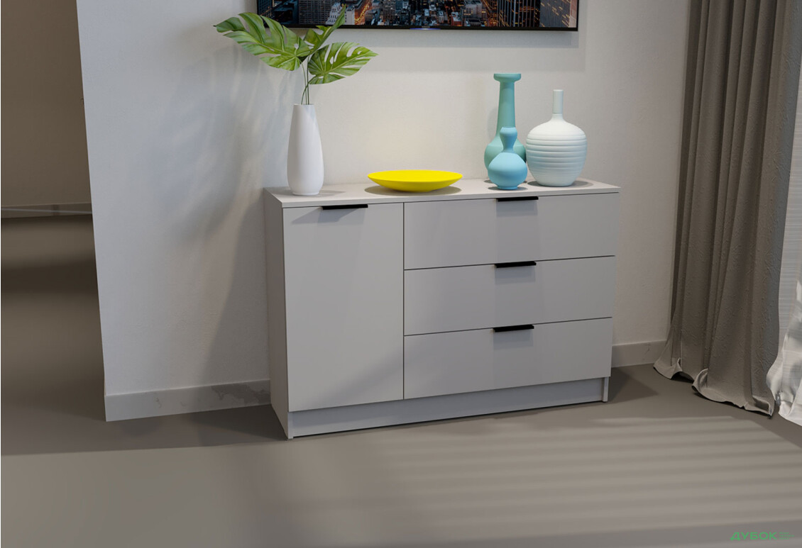 Изображение 2 - Комод Viant Сити 3 на 3 ящика и 1 дверку 120 см, серый