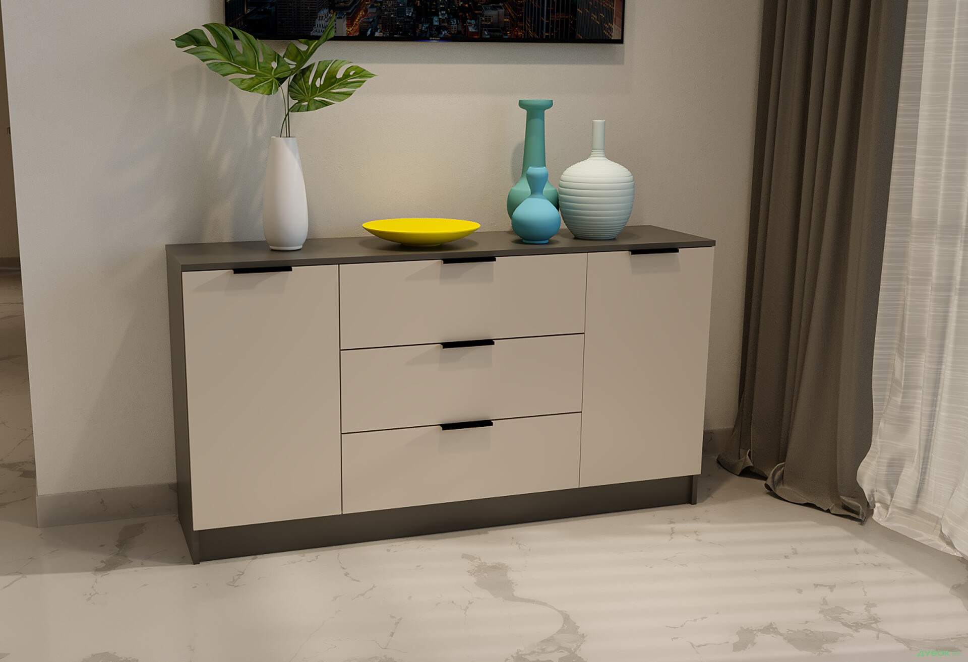 Изображение 2 - Комод Viant Сити 4 на 3 ящика и 2 дверками 130 см, антрацит / кашемир