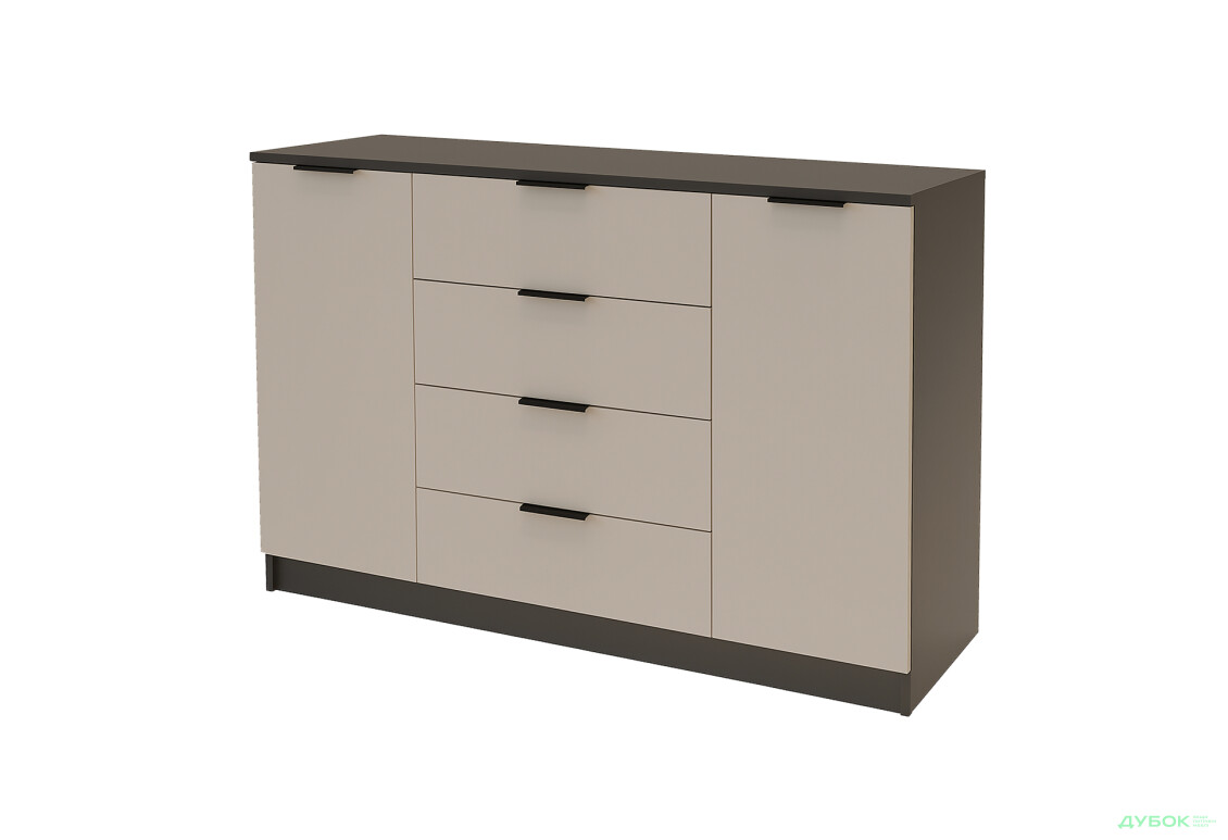 Комод Viant Сити 4 на 3 ящика и 2 дверками 130 см, антрацит / кашемир
