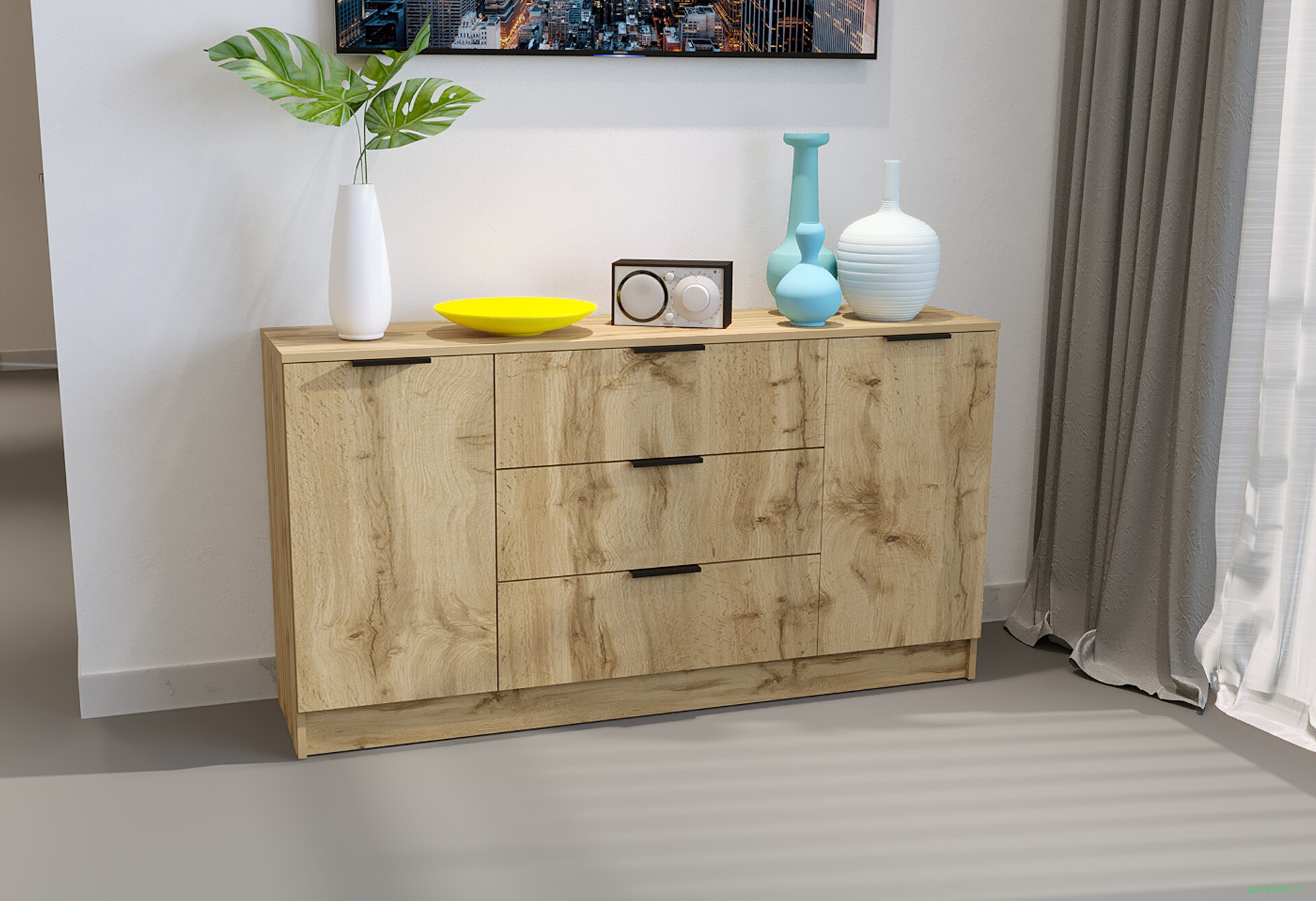 Изображение 2 - Комод Viant Сити 4 на 3 ящика и 2 дверками 130 см, дуб тахо