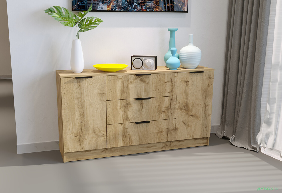 Изображение 2 - Комод Viant Сити 4 на 3 ящика и 2 дверками 130 см, дуб тахо