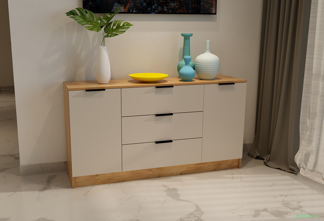 Изображение 2 - Комод Viant Сити 4 на 3 ящика и 2 дверками 130 см, дуб тахо / кашемир