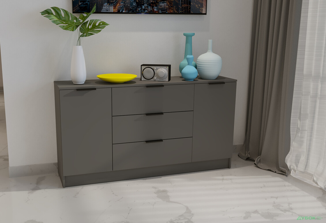 Изображение 2 - Комод Viant Сити 4 на 3 ящика и 2 дверками 150 см, антрацит