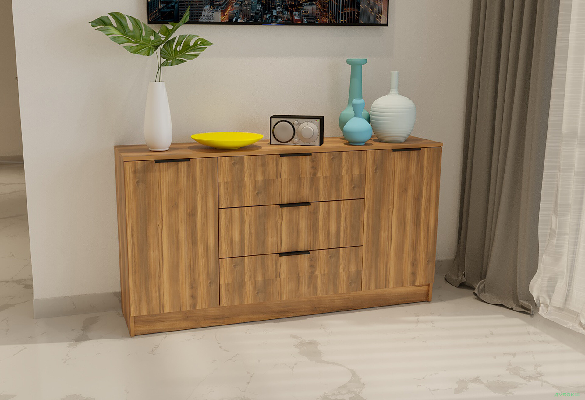 Изображение 2 - Комод Viant Сити 4 на 3 ящика и 2 дверками 150 см, янтарь