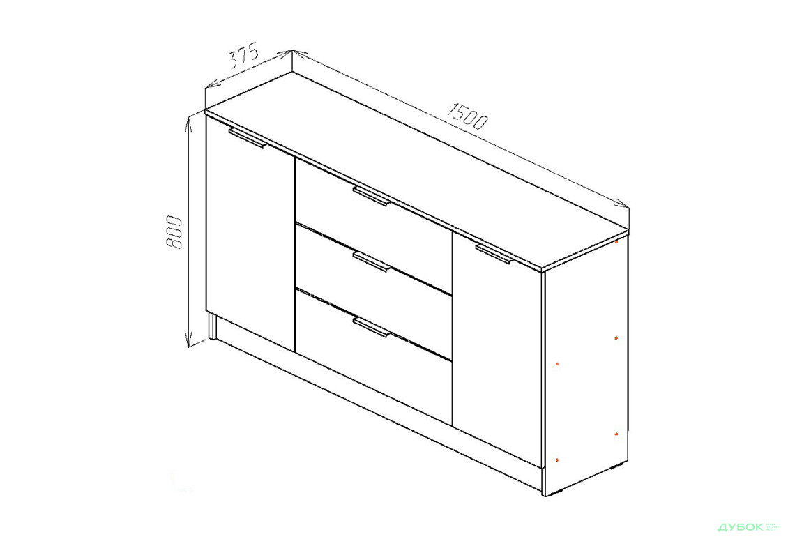 Изображение 3 - Комод Viant Сити 4 на 3 ящика и 2 дверками 150 см, дуб сонома