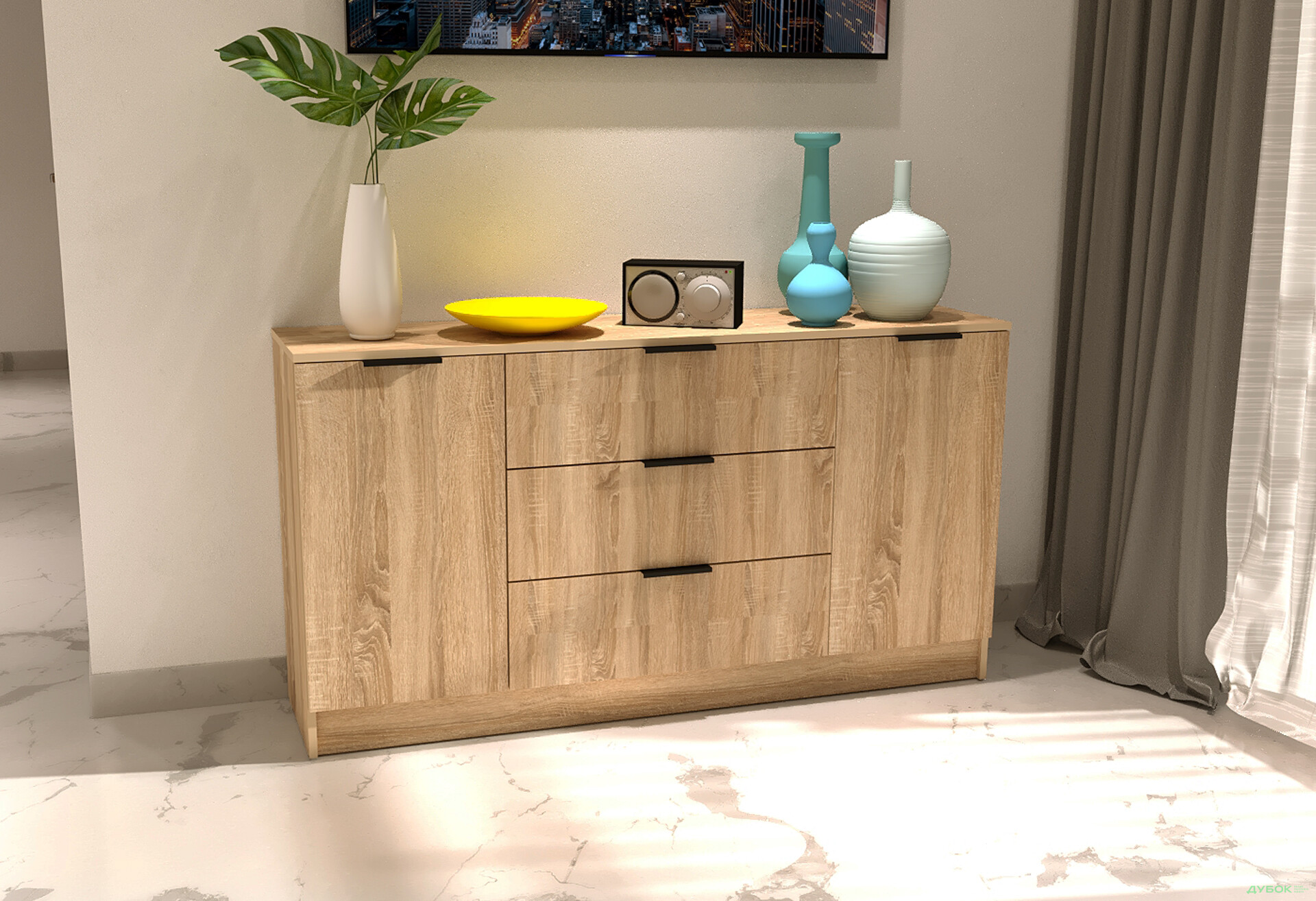 Изображение 2 - Комод Viant Сити 4 на 3 ящика и 2 дверками 150 см, дуб сонома