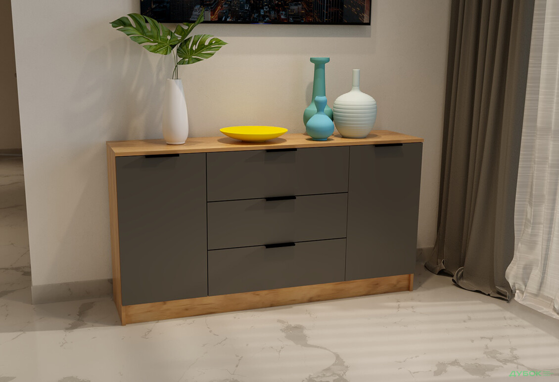 Изображение 2 - Комод Viant Сити 4 на 3 ящика и 2 дверками 150 см, дуб тахо / антрацит