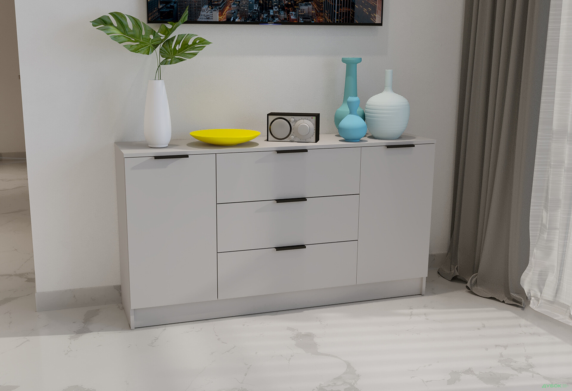 Изображение 2 - Комод Viant Сити 4 на 3 ящика и 2 дверками 150 см, серый