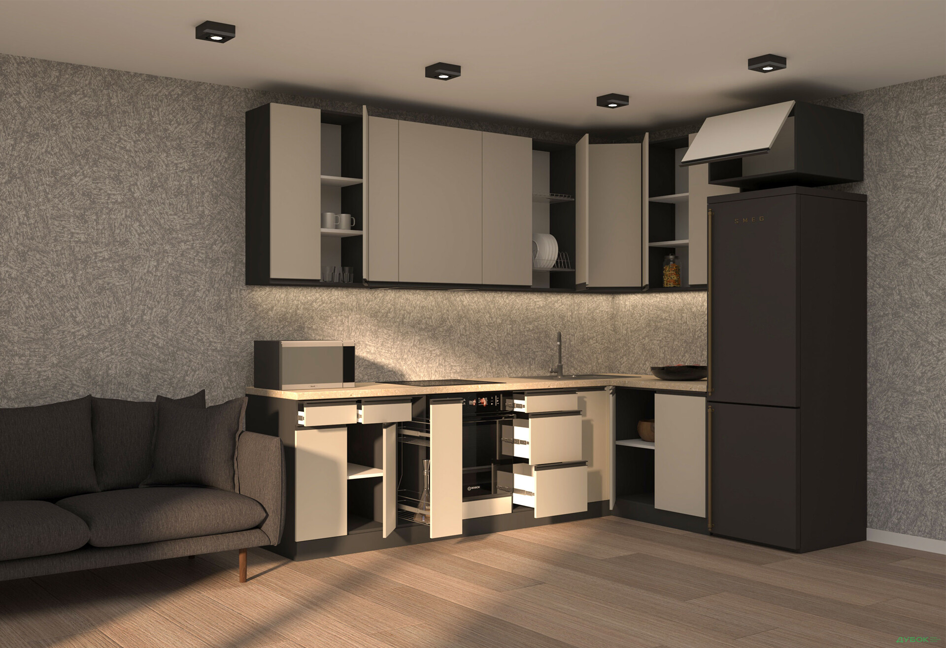 Зображення 2 - Кухня VIP-master ГаМа / GaMa Люкс 300x200 см, антрацит / кашемір