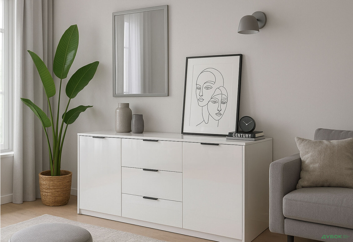 Изображение 2 - Комод МироМарк Roma Color / Рома Колор с 2 дверками и 3 ящиками 160 см глянец белый