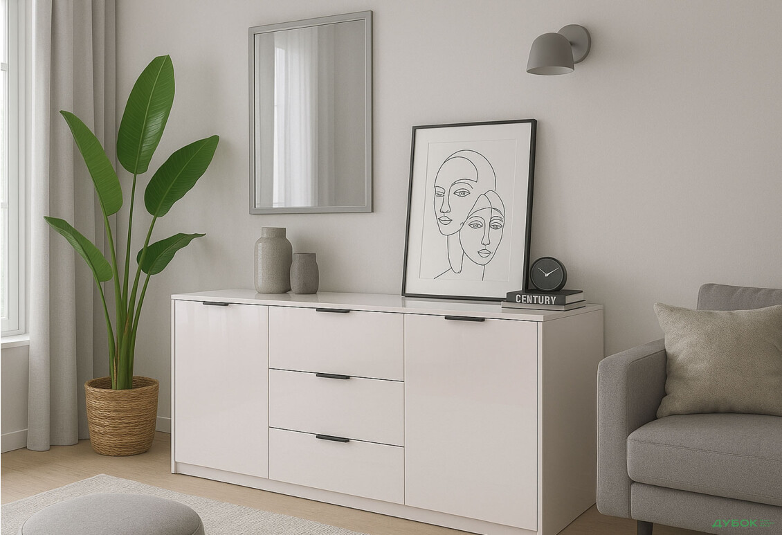 Зображення 2 - Комод MiroMark Roma Color / Рома Колор з 2 дверками і 3 шухлядами 160 см глянець кашемір