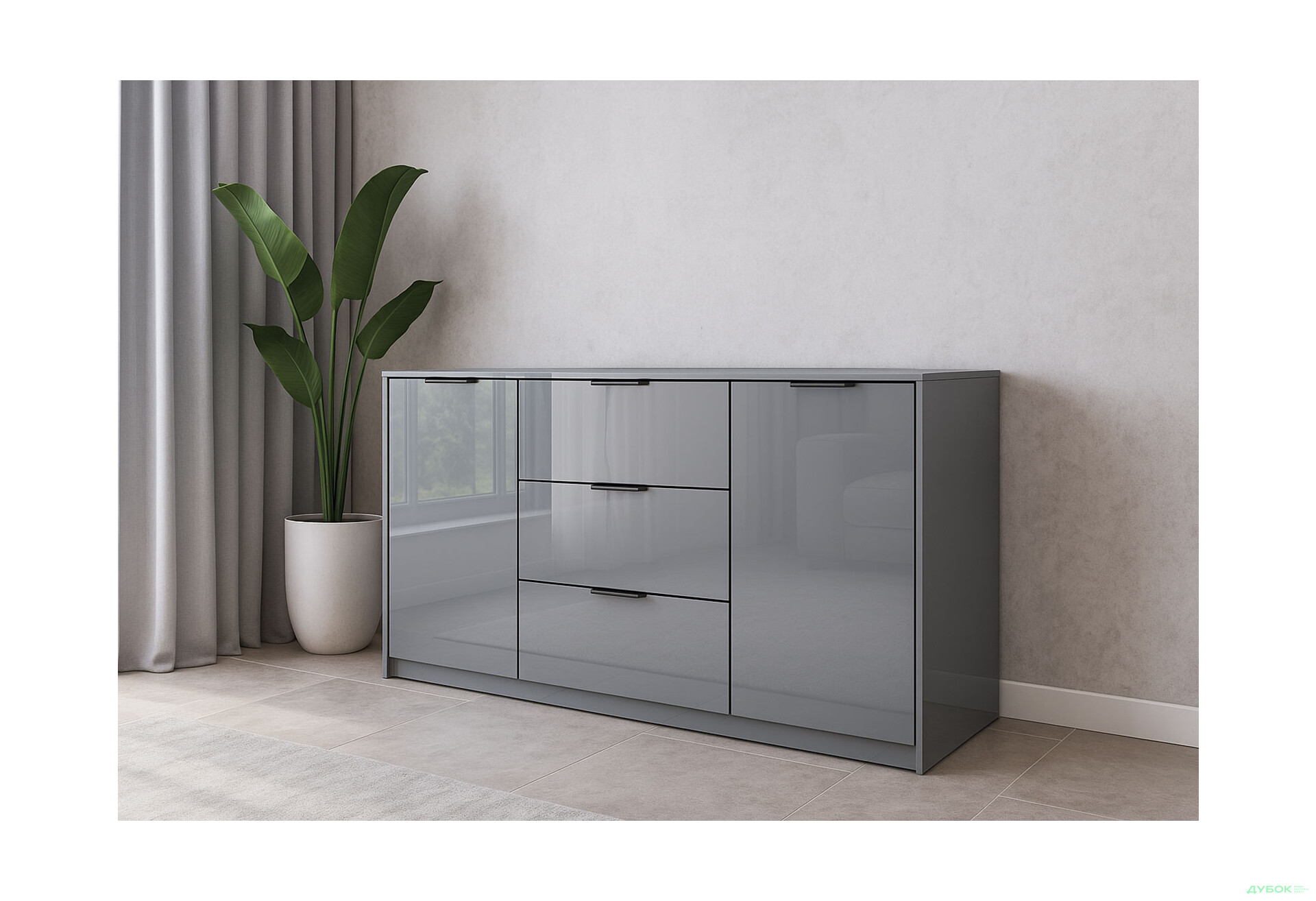 Зображення 2 - Комод MiroMark Roma Color / Рома Колор з 2 дверками і 3 шухлядами 160 см глянець сіра лава