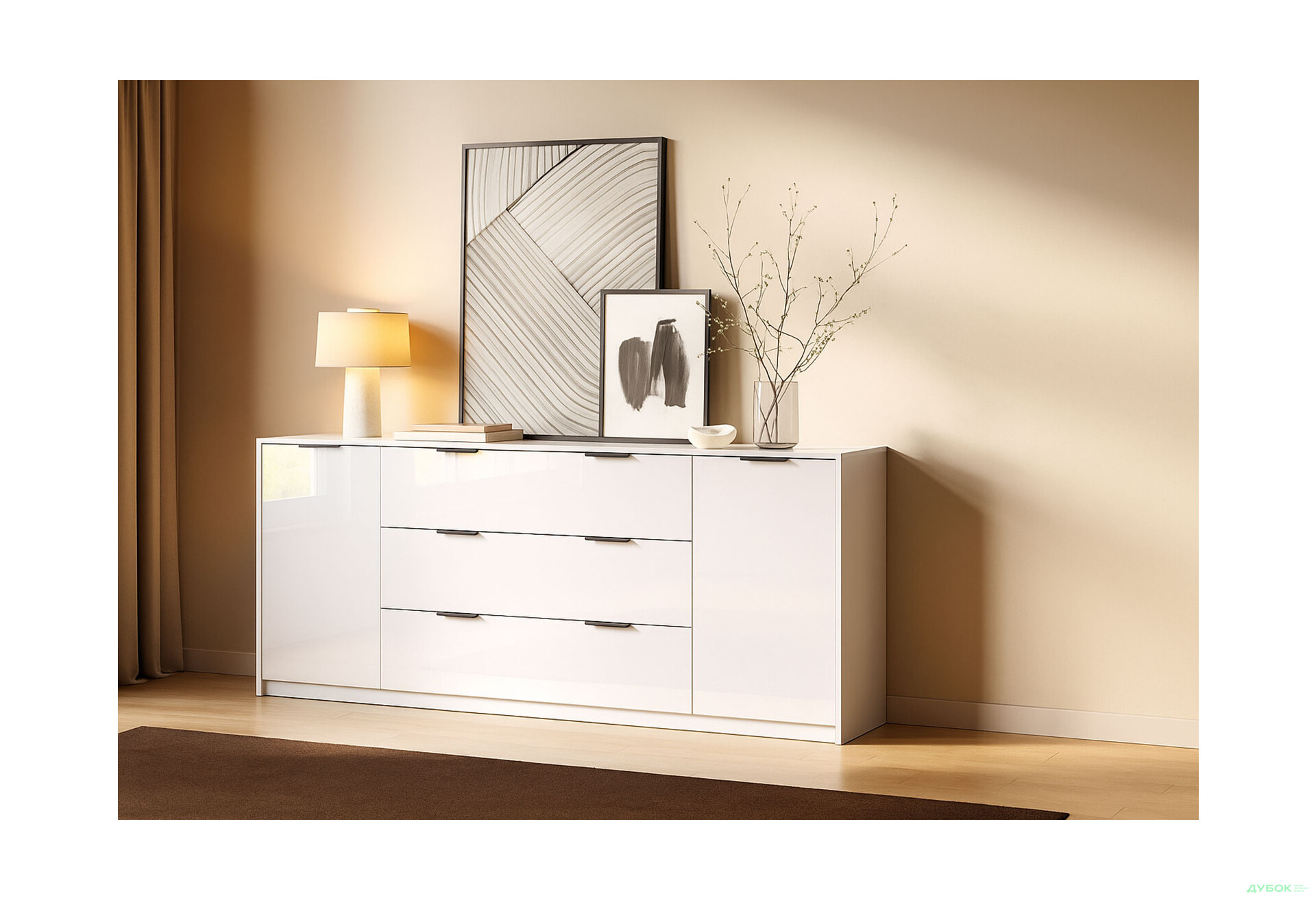 Изображение 2 - Комод МироМарк Roma Color / Рома Колор с 2 дверками и 3 ящиками 200 см глянец белый