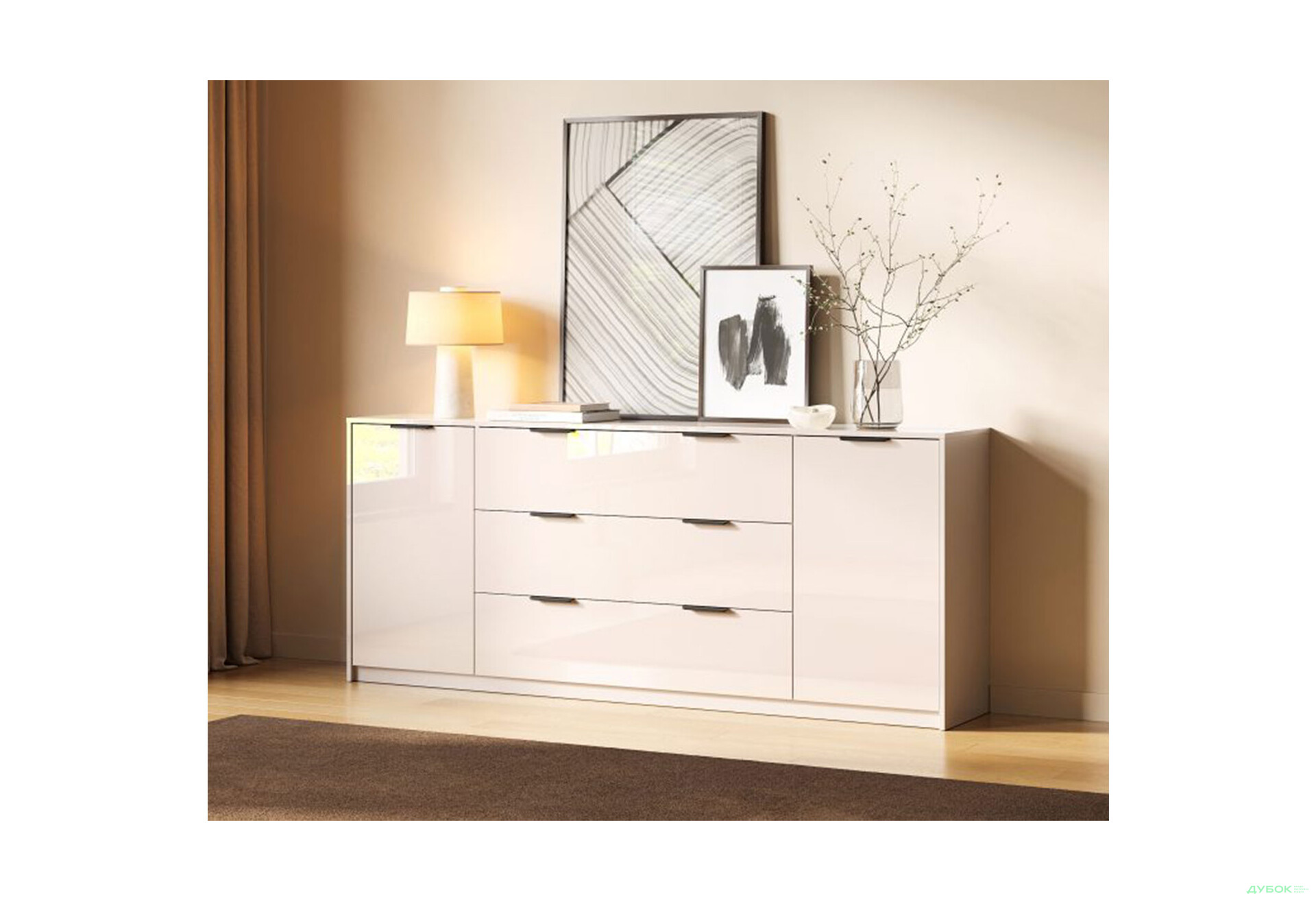 Зображення 2 - Комод MiroMark Roma Color / Рома Колор з 2 дверками і 3 шухлядами 200 см глянець кашемір