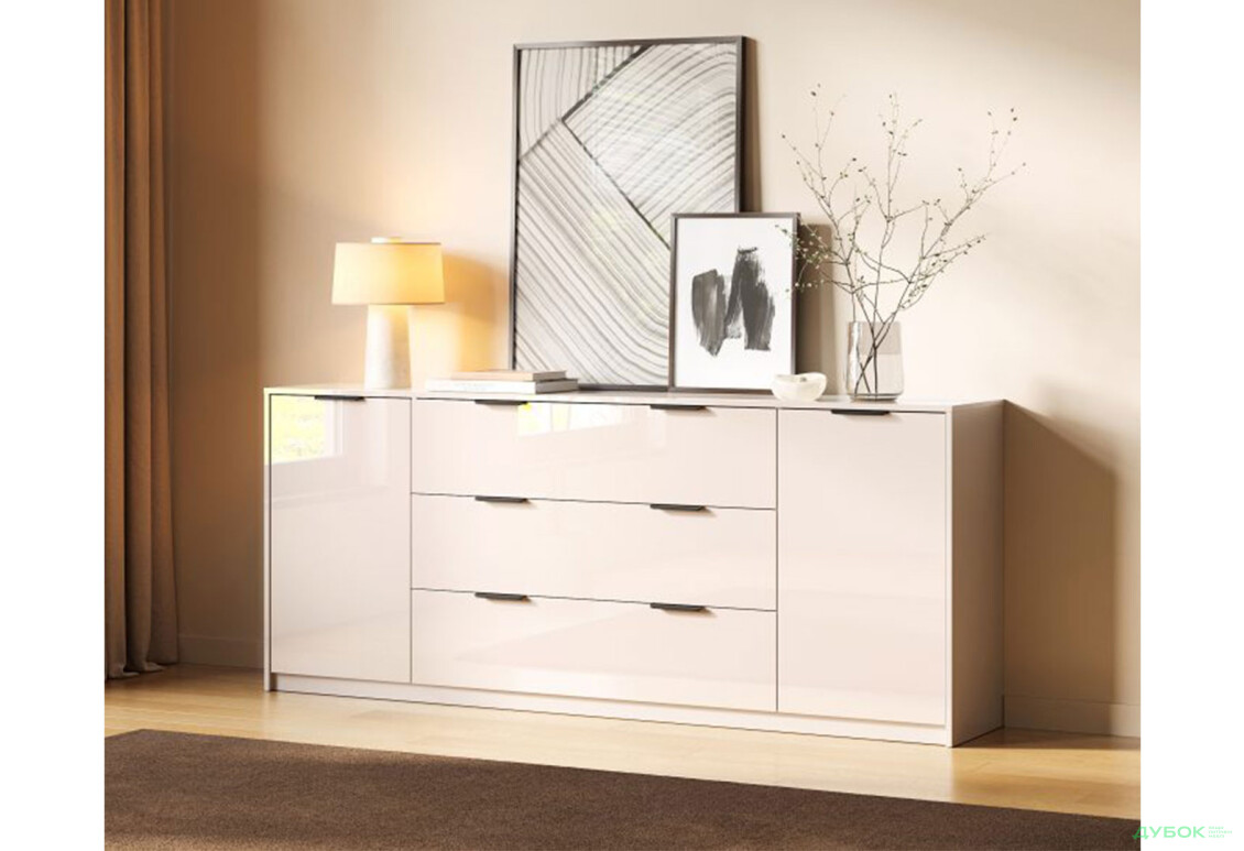 Зображення 2 - Комод MiroMark Roma Color / Рома Колор з 2 дверками і 3 шухлядами 200 см глянець кашемір