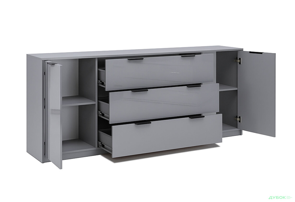 Зображення 4 - Комод MiroMark Roma Color / Рома Колор з 2 дверками і 3 шухлядами 200 см глянець сіра лава