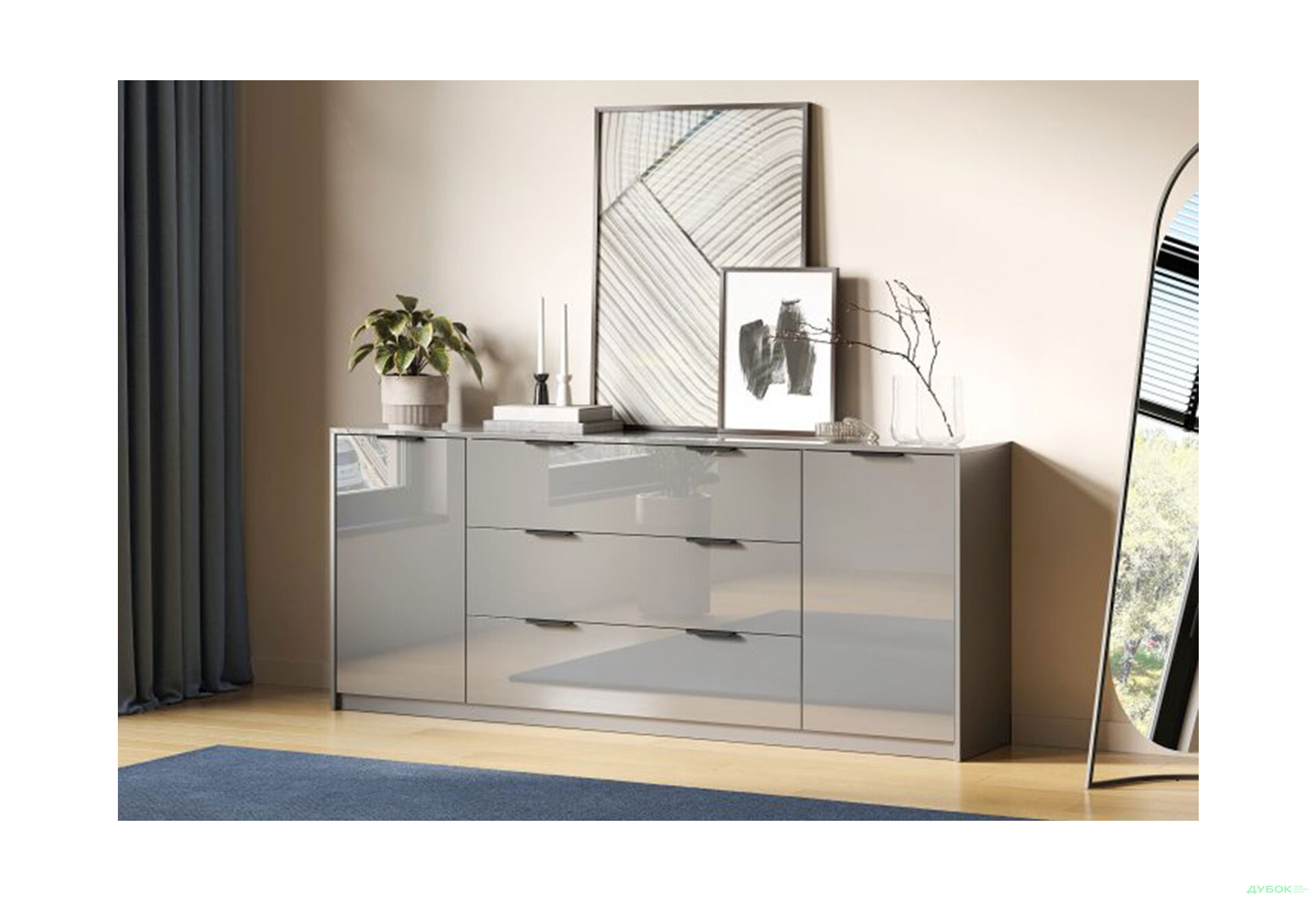 Зображення 2 - Комод MiroMark Roma Color / Рома Колор з 2 дверками і 3 шухлядами 200 см глянець сіра лава