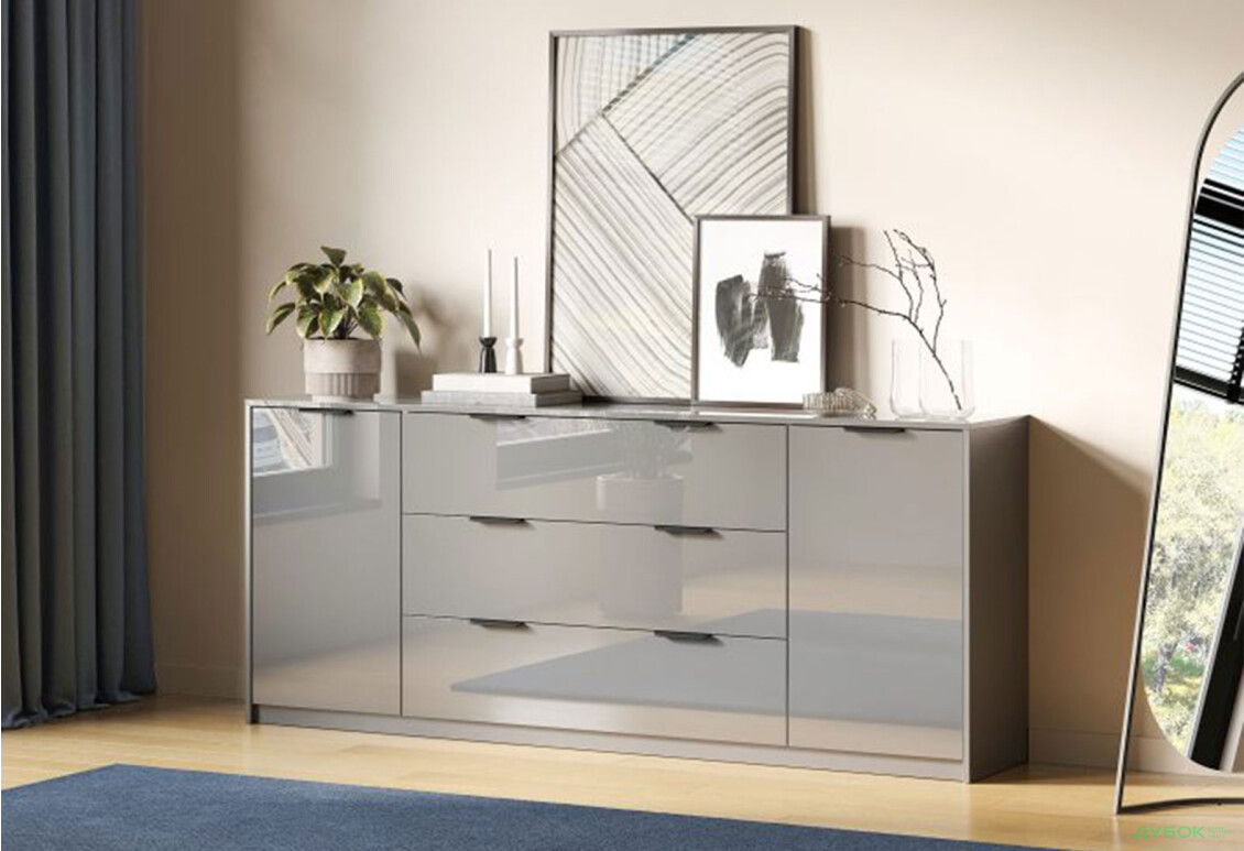 Зображення 2 - Комод MiroMark Roma Color / Рома Колор з 2 дверками і 3 шухлядами 200 см глянець сіра лава